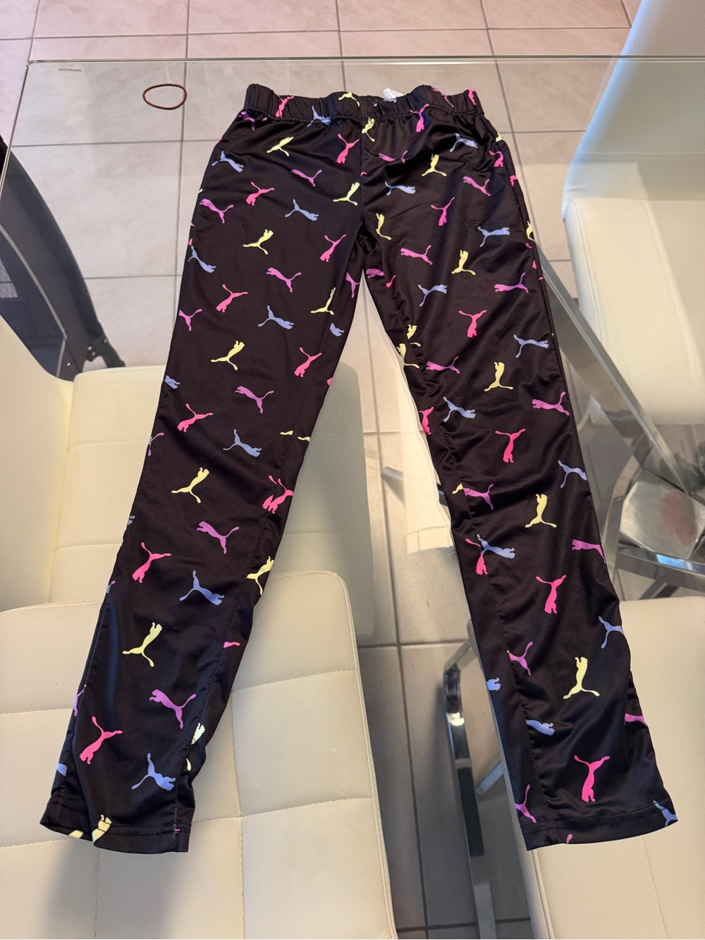 Puma Black Girls' Joggers with Pink, Yellow & Blue Logo Print